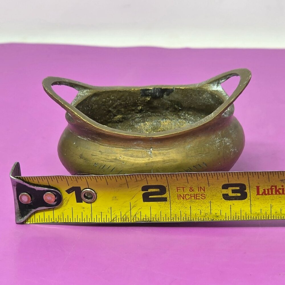 Antique Chinese Brass Incense Burner Pot With Handles‎ Etched Design 6 Hallmarks - Picture 10 of 11